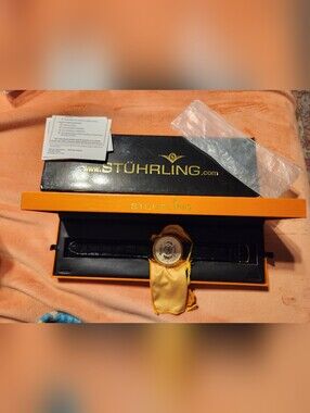 Stuhrling Original Skeleton Case Back Watch - Black & Gold